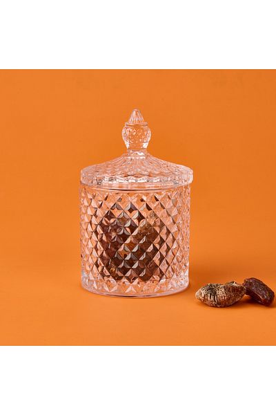 AROW Diamond Pattern Glass Crystal Sugar Bowl - Transparent - 8 cm