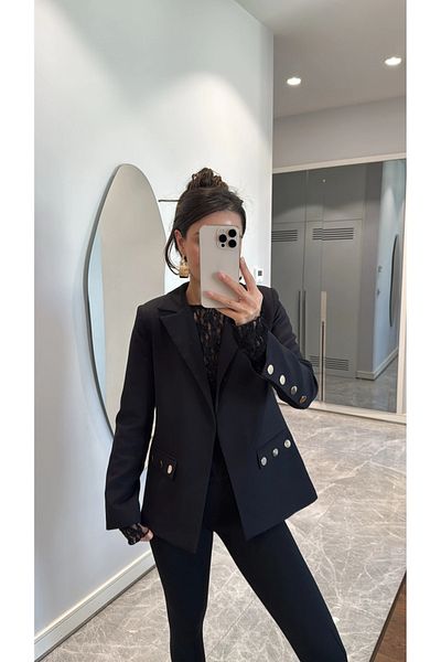 My Blog Jachetă cu design detaliat cu nasturi aurii negru - 251001