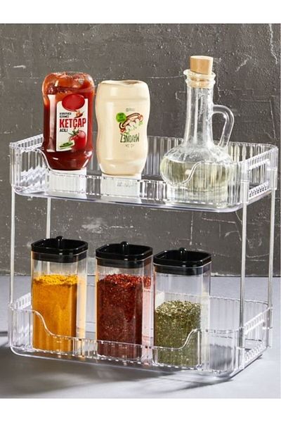 HOMEU 2-Tier Crystal Makeup Organizer, Aluminum Legs, Multi-Purpose Jewelry, Makeup, Bathroom Organizer