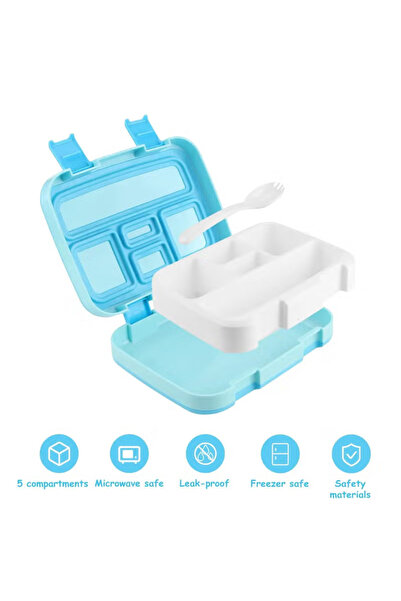 COOYA Bento Boxes with 5 Compartments, Leak-Proof Robust 800ML with Spoon, BPA-Free(Blue)