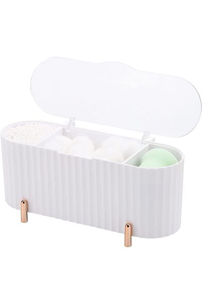 COOYA Separate Container of 3 Nets for Makeup Tools, Cotton Swab Dispenser with Lid, for Bathroom, White