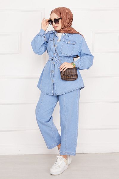 EBRUTESETTÜR Pocket Detailed Waist Laced Hijab Jeans Suit