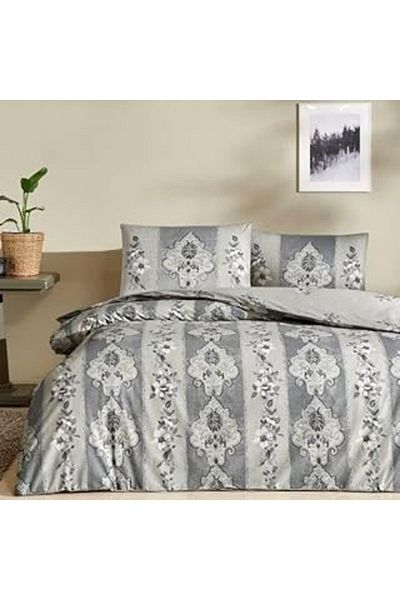 Mu Art Ahşap Taç Edwina Patterned 100% Cotton Duvet Cover Set, Gray, Double (Duvet Cover: 200X220 Cm/Sheet: 240X2