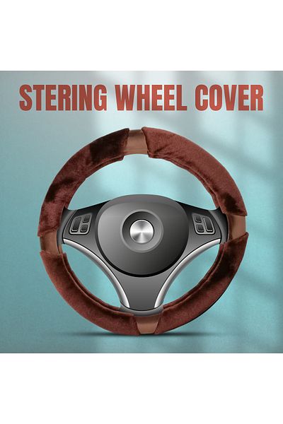 AGC Fluffy Steering Wheel Cover Smooth Fur Premium Car Steering Cover Size Medium 38cm Brown
