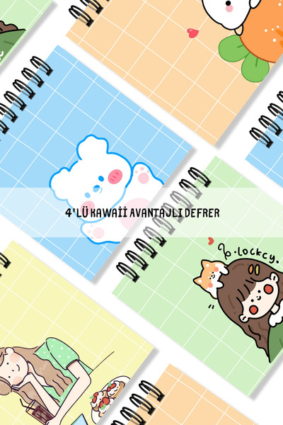 pnkycrco Renki Spiralli Not Defteri Okul Defteri 4'lü Set 11x11 Cm Çizgisiz 4...