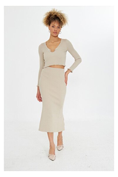 TIFFANY&TOMATO Yırtmaçlı Uzun Örgü Etek