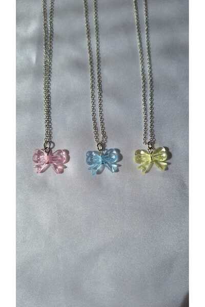 SOUL BY A&B 3lü bff kolye arkadaş kolyesi kurdele fiyonk kolye pembe mavi sarı prenses kolye