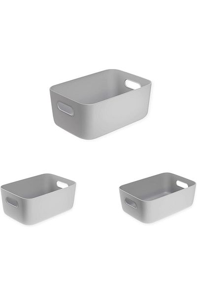 COOYA Small Plastic Storage Baskets, 3PCS Storage Bin with Handles (Grey)