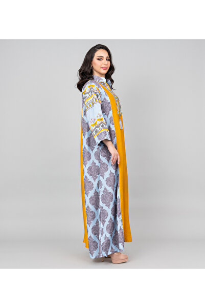 IKKXA Embroidered Solid Jalabiya with Stylish Mandarin Collar