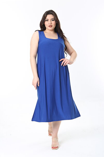 Şans Жіноче велике плаття з квадратним коміром, вільного крою, з тканини Buzy, 65N38851