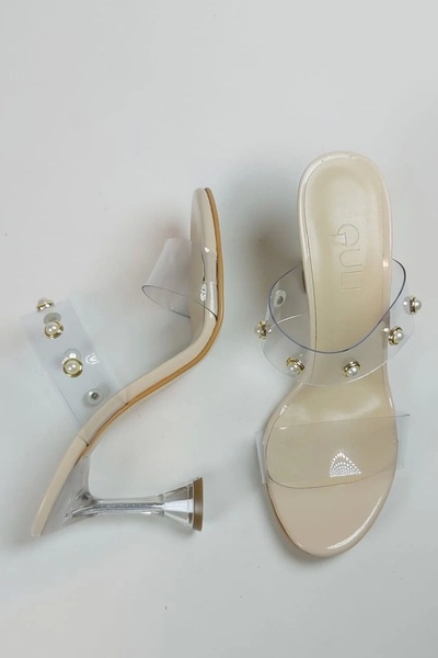 GULT شبشب نسائي من الجلد بلون الشمبانيا واللؤلؤ