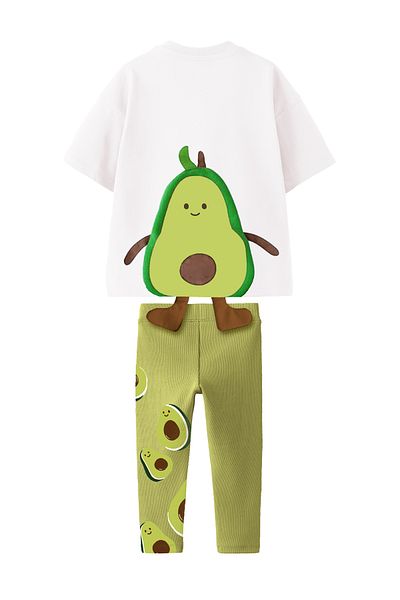 Monila Girl's Avocado Printed Cotton Tshirt Leggings Set **Avocado Feet Are Movable