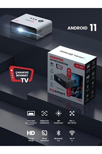 FS1PRO TEKNOLOJI Taşınabilir Projeksiyon Android / Ev Sinaması İP.TV Hediyeli...