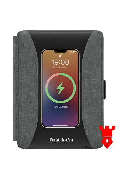 Kişiye Özel İsim Baskılı  Powerbank Organizer Defter Şarj Cihazı Defter 13x21 Kablosuz Şarj Cihazı