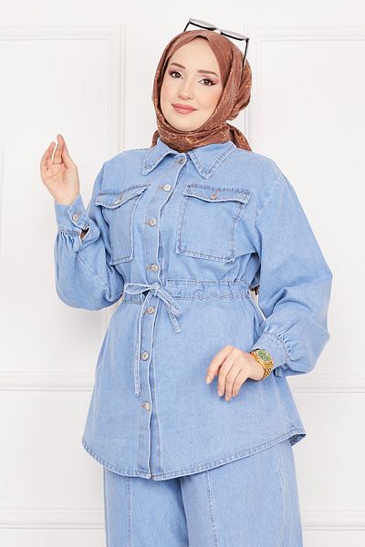 EBRUTESETTÜR Pocket Detailed Waist Laced Hijab Jeans Suit