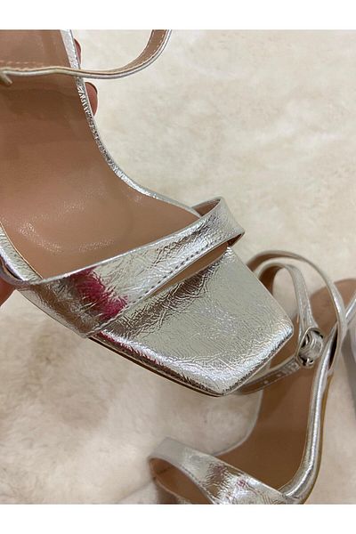 LAMOYA Strada Silver Ankle Strap Women's Heeled Shoes