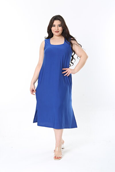 Şans Жіноче велике плаття з квадратним коміром, вільного крою, з тканини Buzy, 65N38851