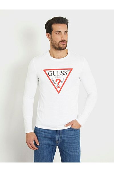Guess Γνήσιο λογότυπο ανδρικό μπλουζάκι με λεπτή εφαρμογή