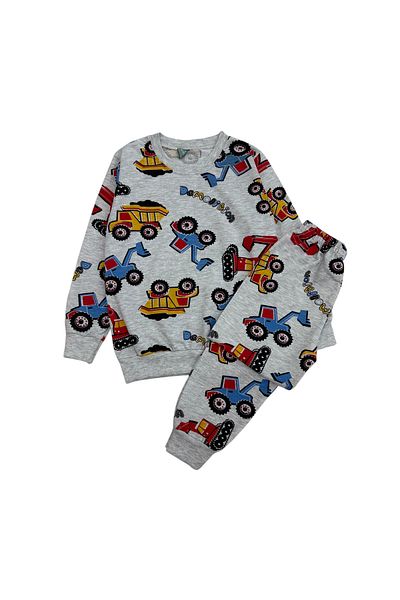 Şekerkids Boys' Cotton Seasonal Gray Scoop Pattern Long Sleeve Pajama Set