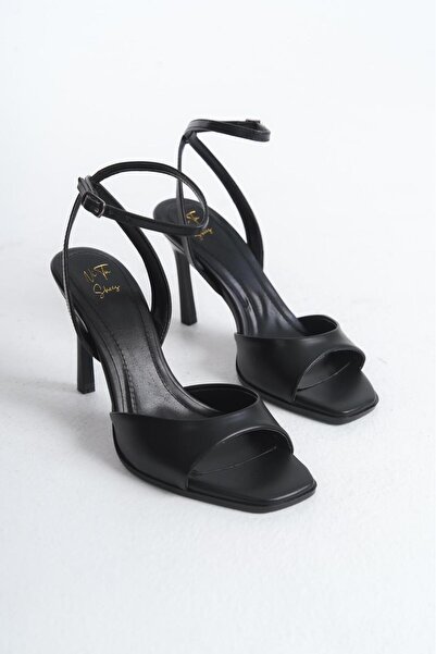 NITU Shoes Μαύρα δερμάτινα ψηλοτάκουνα παπούτσια με λουράκι