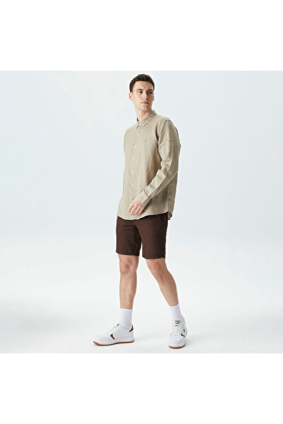 Nautica Erkek Bej Classic Fit Uzun Kollu Keten Gömlek
