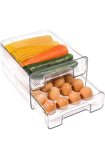 COOYA Food Storage Double Layer Container with Lids Removable Drain Tray for Refrigerator,Food&Egg Storage