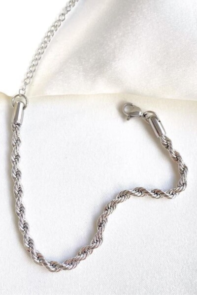 OSMANLI GÜMÜŞ Erkek Kadın Çelik Bileklik - Halat Model Burma Erkek Bileklik