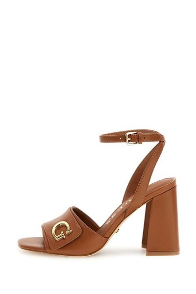 Guess Women's Logo Detailed Metal Buckle Adjustable Brown Classic Heeled Shoes FLJKRN LEA03-LUGGA