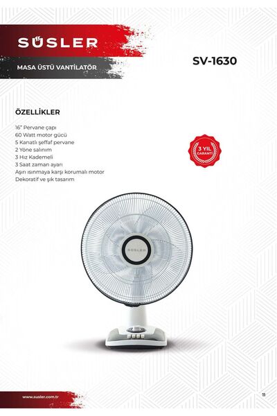Süsler Sv 1630 Masaüstü Vantilatör 16 Nc
