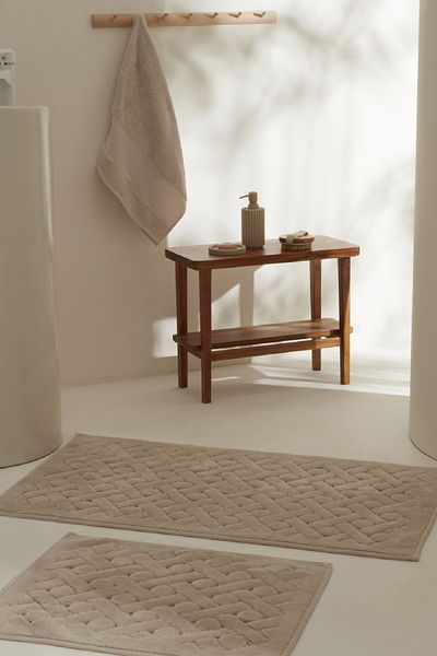 Karaca Home Beige Foley 2-Piece Bath Mat