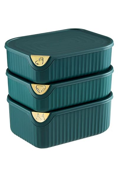COOYA 3 PCS Underwear Storage Organizer, Save Space Storage Box with Lid (Green 0/15/10 Grid)