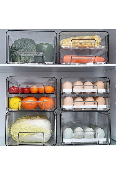 COOYA Food Storage Double Layer Container with Lids Removable Drain Tray for Refrigerator,Food&Egg Storage