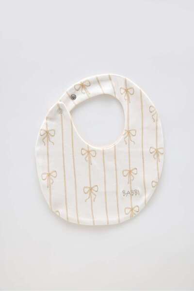 Atelier Babbi 100% Cotton Newborn Bib & Hat Set - Ribbon / Beige