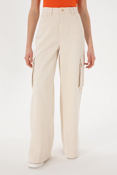 U.S. Polo Assn. Women's Ecru Cargo Fit Jean Trousers 50304313 -Vr019