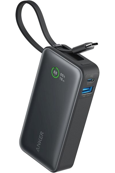 erorex بنك طاقة نانو 10000 مللي أمبير/ساعة شاحن محمول مع كابل USB C مدمج ومخرج PD 30 وات مع منفذ USB C 1