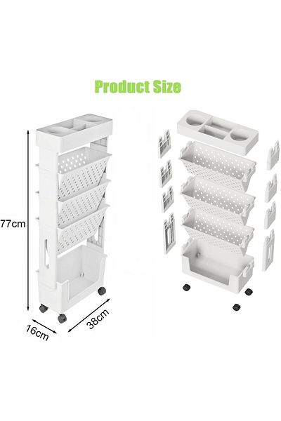 erorex Mobile Bookshelf On Wheels 5 Tier Book Rack Storage Bookshelf Storage Cart With Wheels Rolling Cart