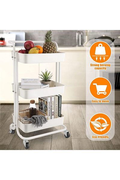 erorex 3 Tier Rolling Utility Cart Storage Shelves Multifunction Storage Trolley Service Cart With Mesh