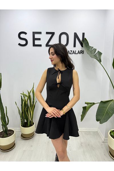 SEZON MAGAZALARI Women's Chest Bow Flared Dress