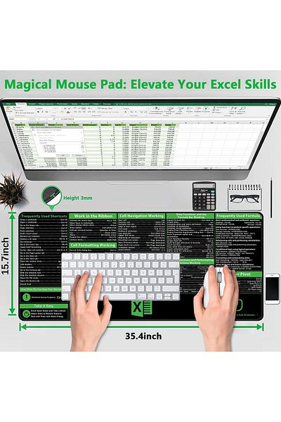 erorex لوحة ماوس Excel Shortcuts، نسخة احترافية مطورة، حصيرة مكتب ممتدة، حواف مخيطة، قاعدة غير قابلة للانزلاق