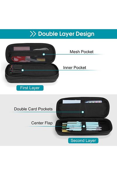 erorex Pencil Case 2 Layer Eva Zipper Pencil Box Pouch Large Capacity Stationery Storage Organizer For