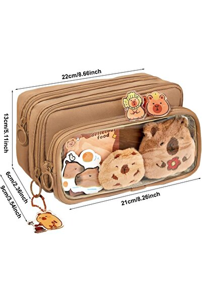 erorex Capybara Pencil Case Large Capacity Multi Layers Pen Case With Capybara Pins And Plush Unisex