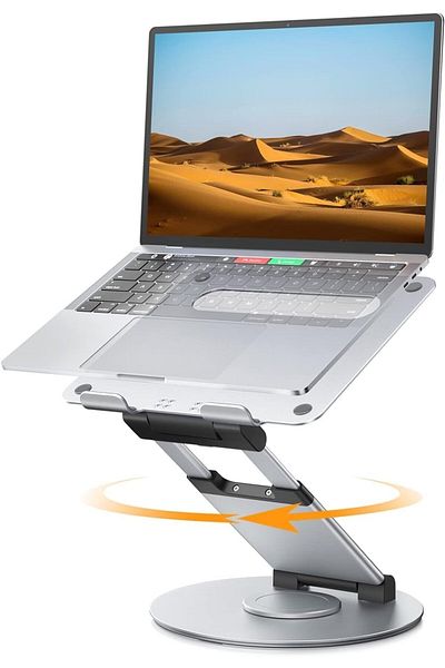 erorex حامل كمبيوتر محمول تلسكوبي يدور 360 درجة، للمكتب، ارتفاع قابل للتعديل، تصميم دوار قابل للسحب مريح