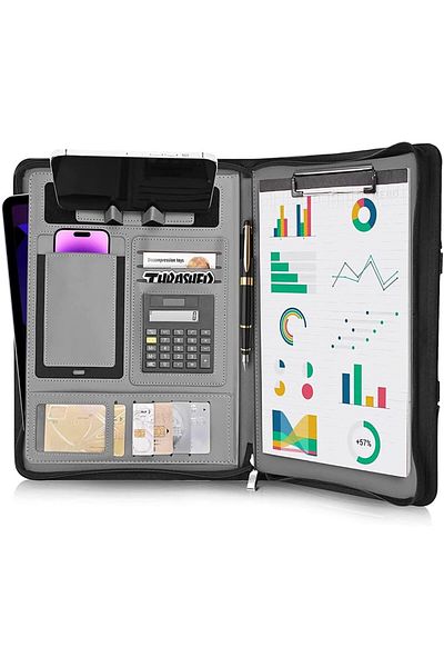 erorex Portfolio Binder Black Vegan Leather Business Portfolio Organizer With Calculator Professional