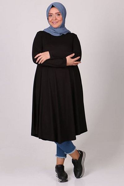 Eslina 28016 Black Large Size Mevlana Combed Cotton Tunic