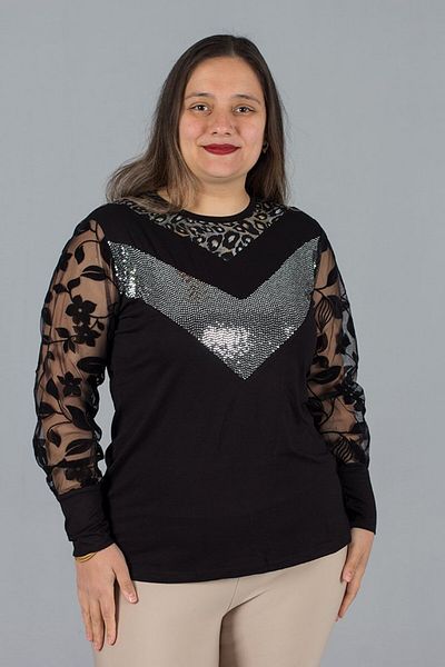 Truva XXL Large Size Tulle Detailed Blouse Black