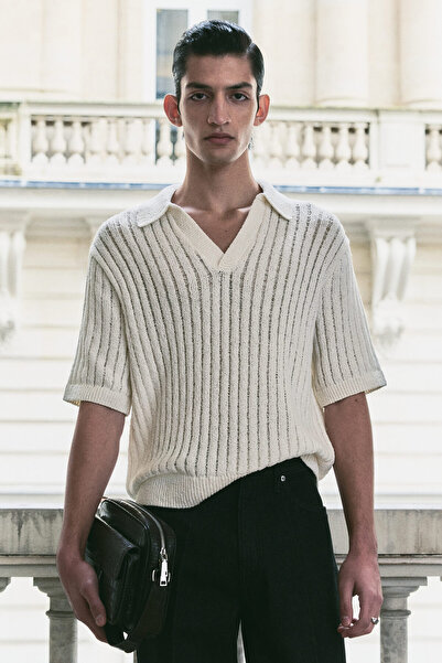 H&M Lastik Örgülü Polo Tişört Loose Fit