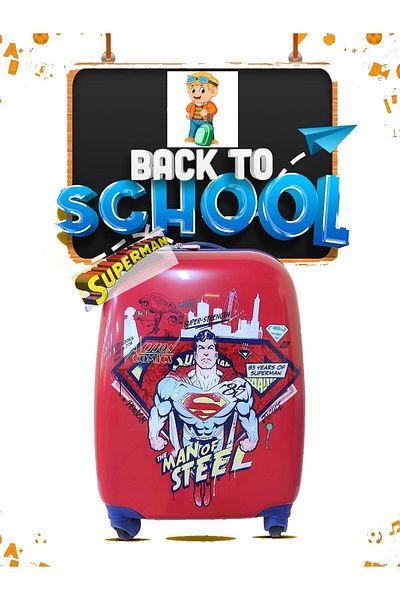 erorex Superman Kids Luggage With Reusable Stickers 18Inch