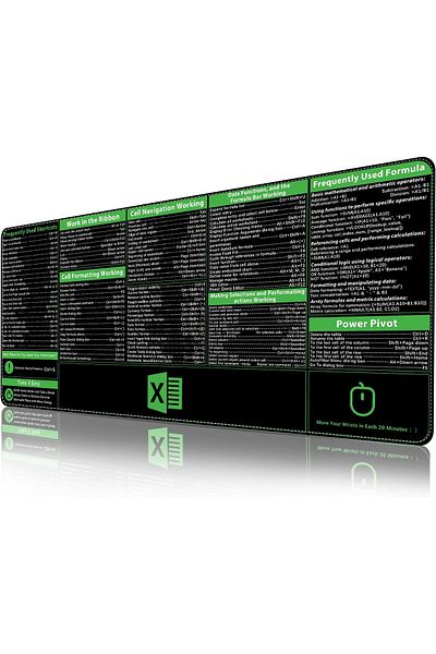 erorex لوحة ماوس Excel Shortcuts، نسخة احترافية مطورة، حصيرة مكتب ممتدة، حواف مخيطة، قاعدة غير قابلة للانزلاق