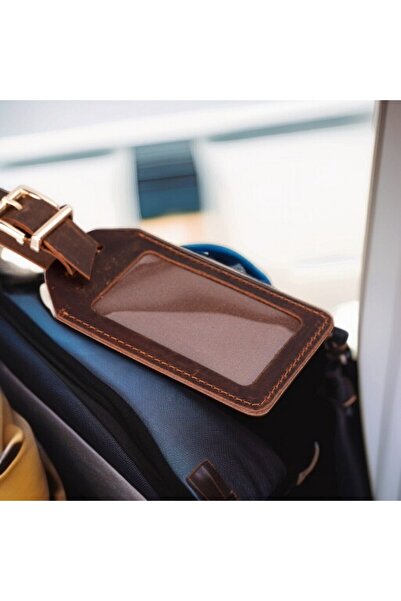 PLM Uno Hakiki Deri, El Yapımı Valiz Etiketi, Adres Pencereli, Antik Kahve