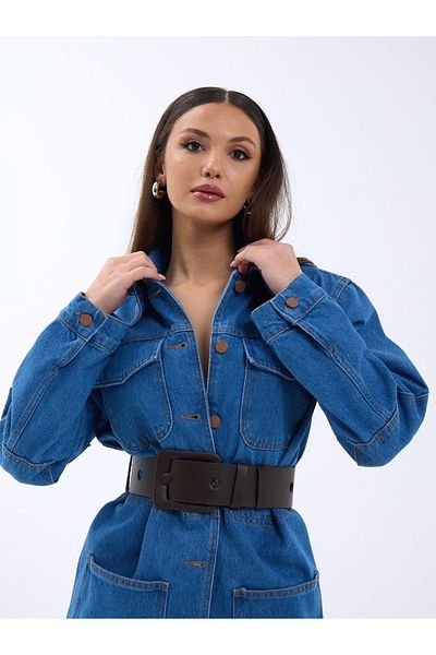 Fame Jachetă de damă din denim cu centură albastră